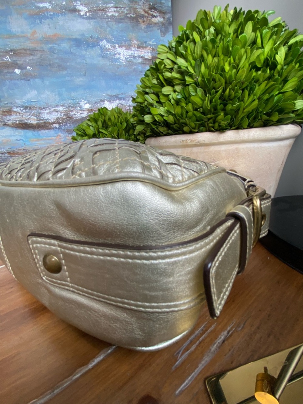 Coach Gold Woven Zoe Buckle Shoulder Bag - Picture 12 of 17